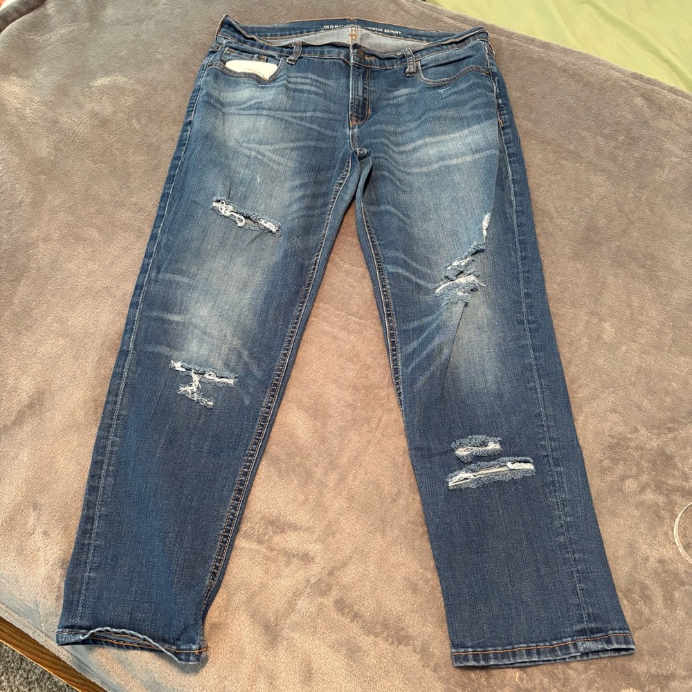 Old Navy Distressed Cropped Boyfriend, Skinny Blue Jeans